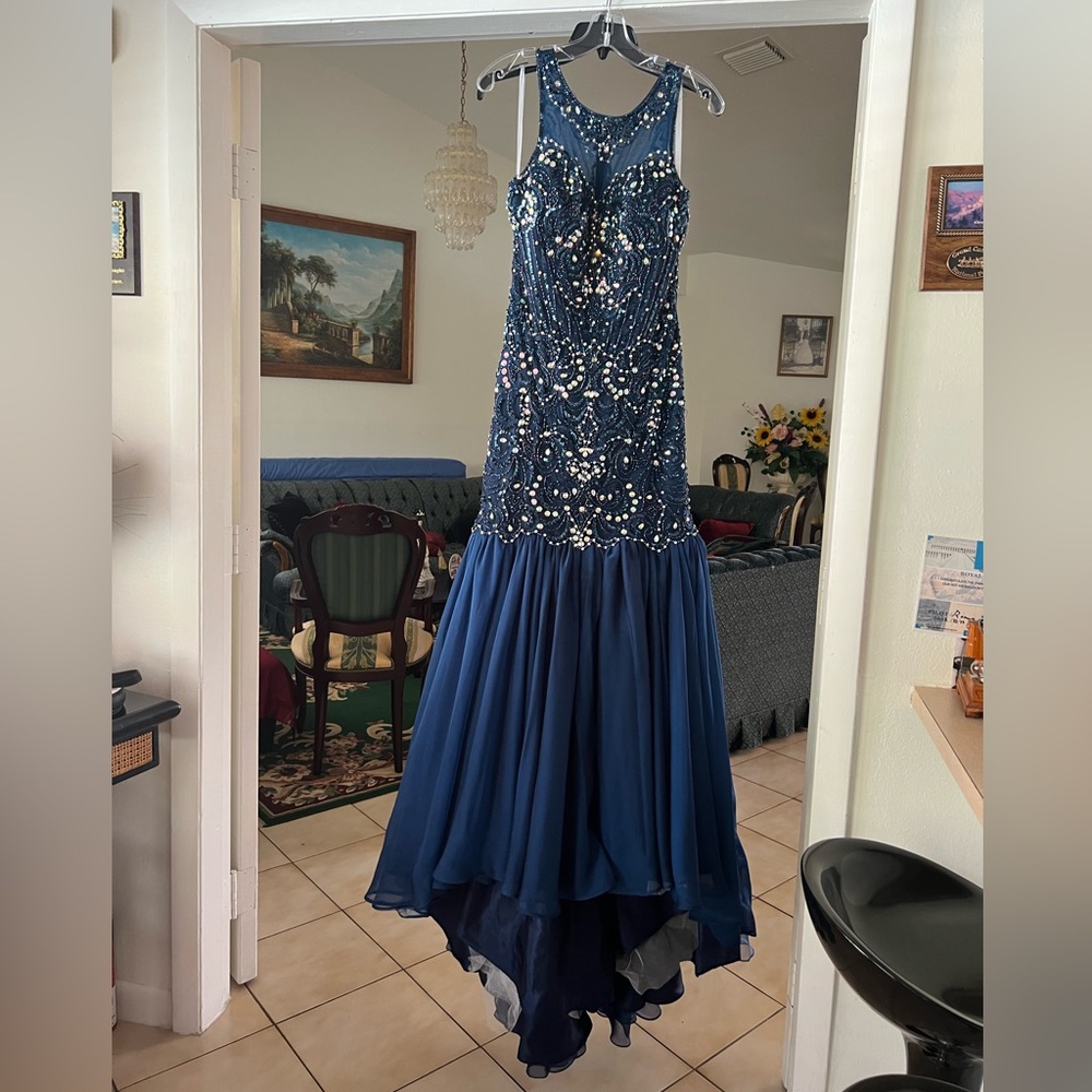 Beaded blue formal dress